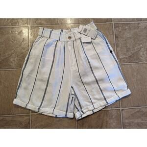 New Roxy Sz S Paperbag style Shorts white with blue stripes cotton H4